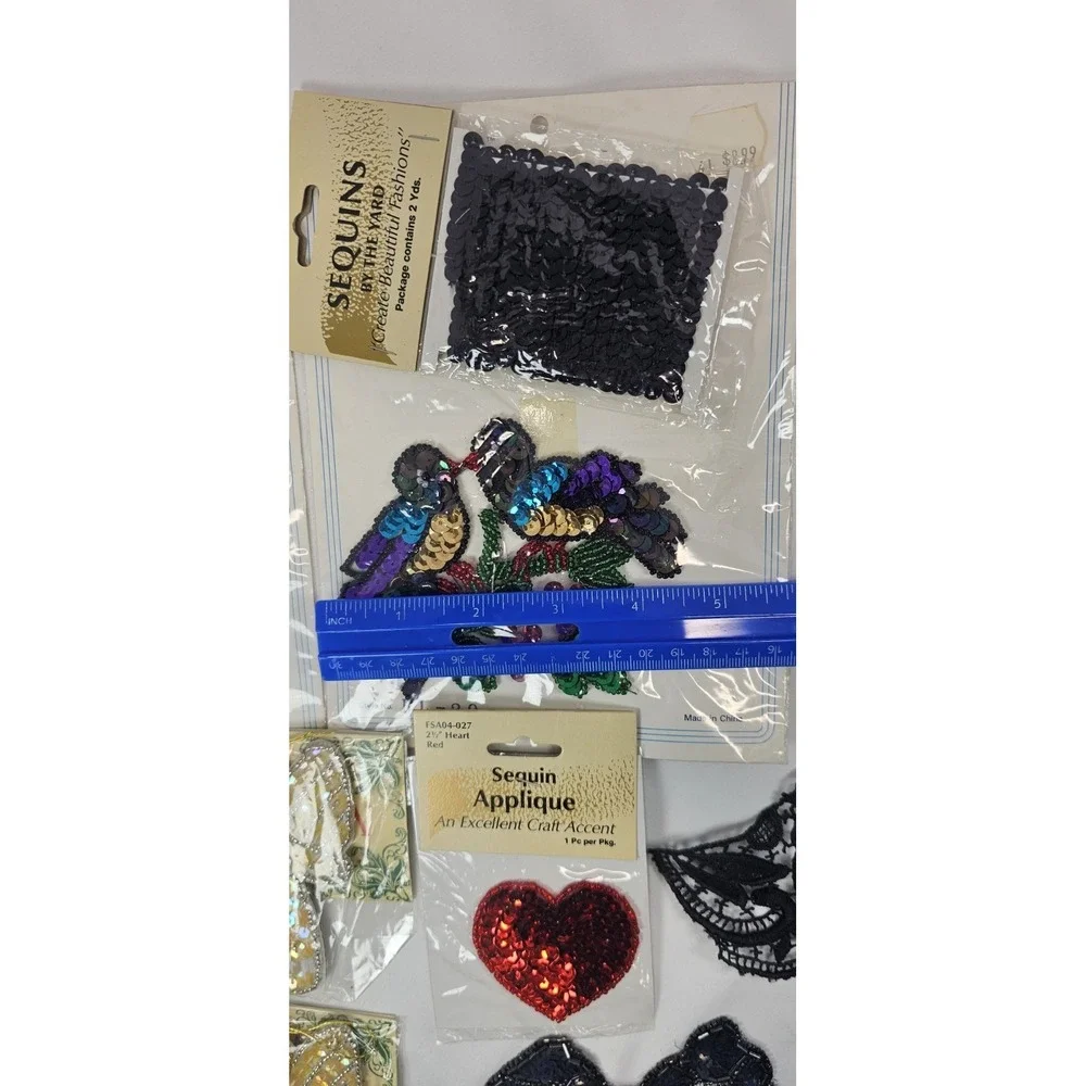 Vintage Sequin Applique Lot Parrot Flag Angel Lace‎ Trim Craft Mixed Bundle